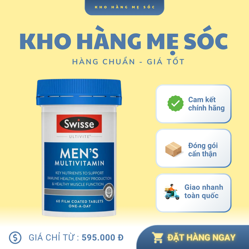 Viên Uống Bổ Sung Vitamin Dành Cho Nam Giới Swisse Men’s Multivitamin 60 Viên - Nâng Cao Năng Lượng và Sức Khỏe Tổng Thể - Úc