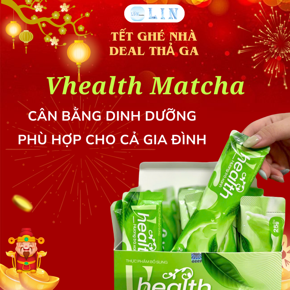 Bột Ngũ Cốc Dinh Dưỡng Vị Matcha VHEALTH (10 Gói x 25g) - Hỗ Trợ Giảm Cân, Tăng Cường Sức Khỏe và Miễn Dịch, Dinh Dưỡng Lành Mạnh