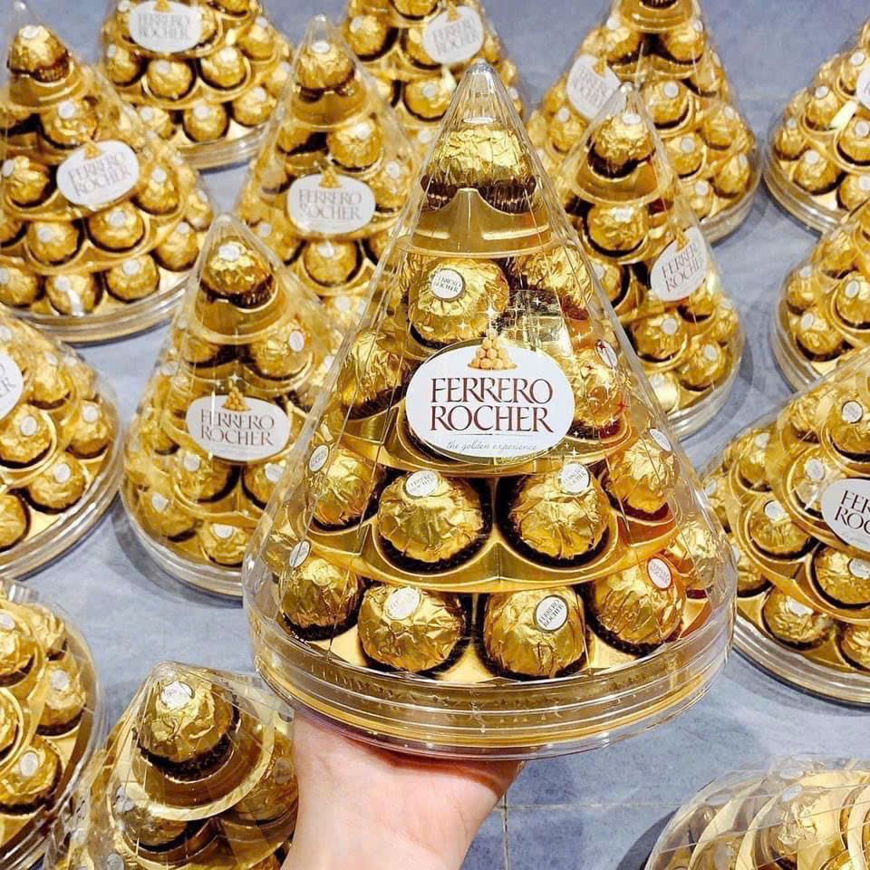 Tháp Socola Ferrero Rocher 28 Viên - Quà Tặng Sang Trọng từ Pháp, Socola Nhân Hạt Dẻ Bọc Sữa, Hộp Đẹp Mắt