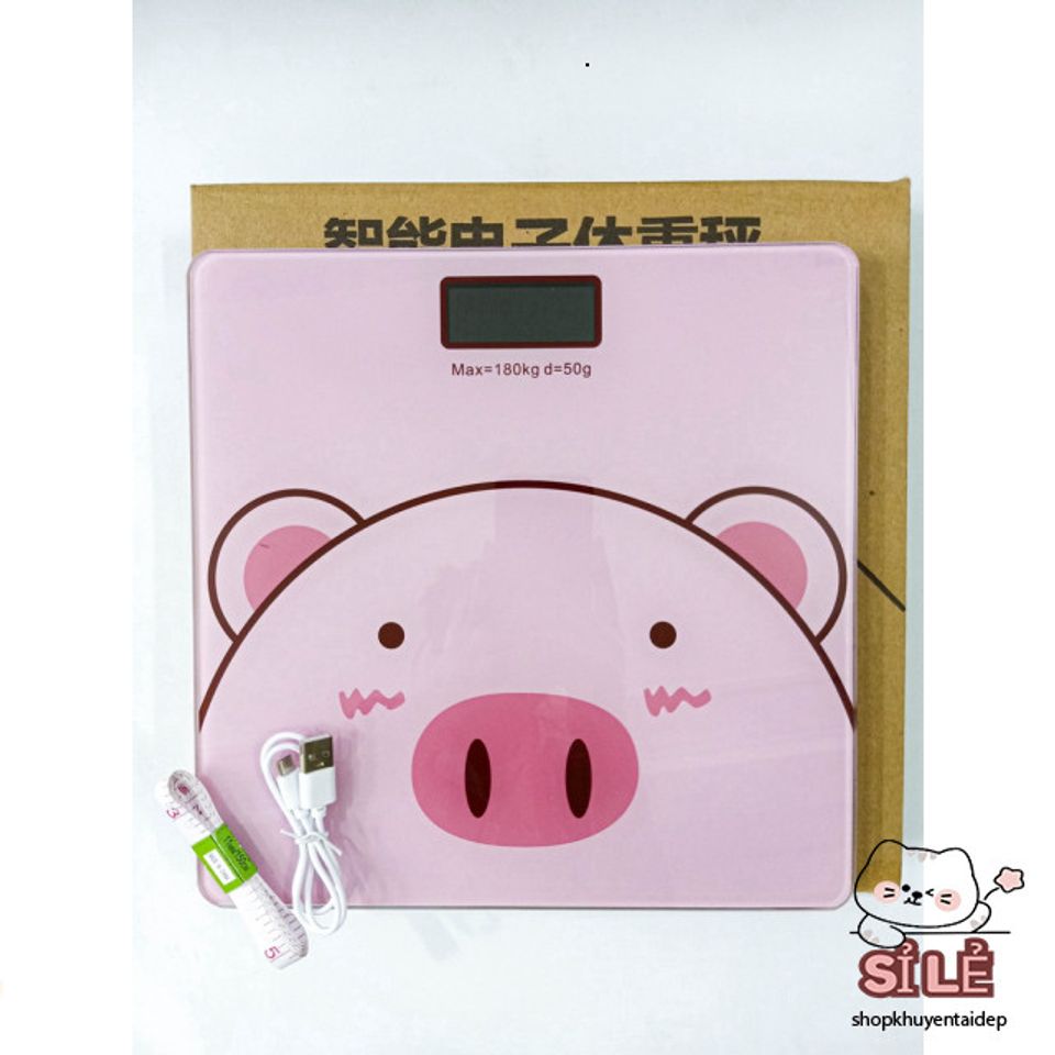 Cân Điện Tử Hình Heo Hồng - Cân Sức Khỏe Mini Sạc USB, Chịu Lực 180KG, Độ Chính Xác Cao, Bảo Hành 1 Năm