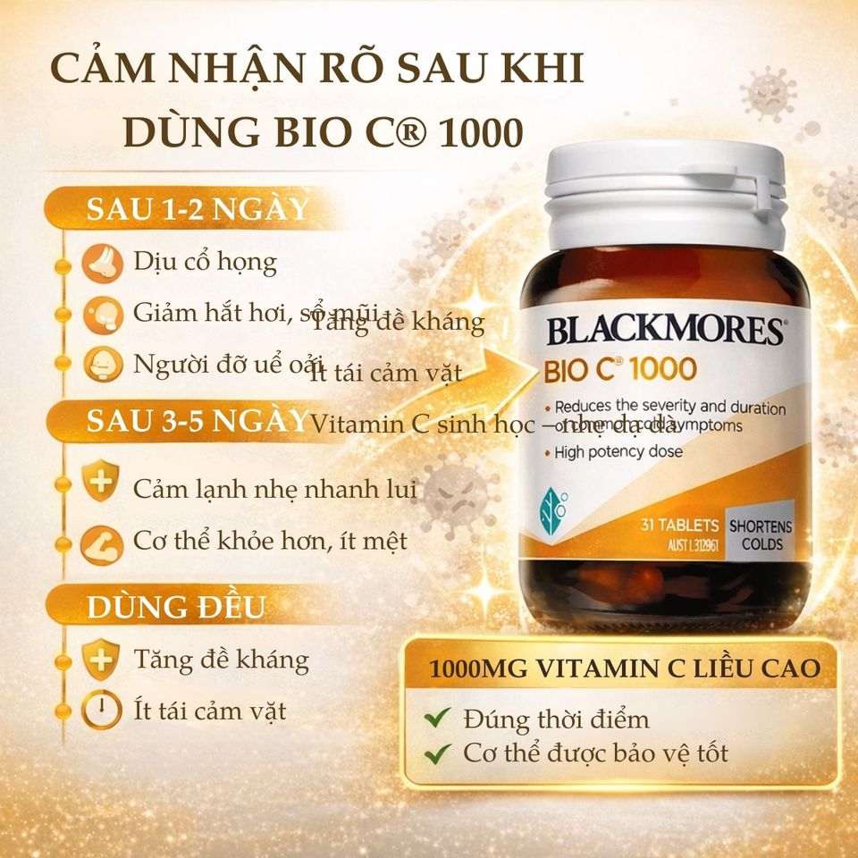 Blackmores Bio C 1000mg 31 Viên - Vitamin C Tăng Đề Kháng Chống Oxy Hóa, Hỗ Trợ Sức Khỏe Tổng Thể, Viên Uống Bổ Sung Vitamin C