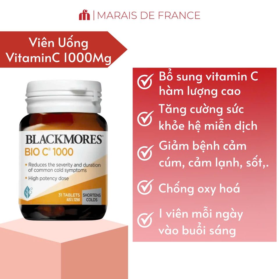 Blackmores Bio C 1000mg 31 Viên - Vitamin C Tăng Đề Kháng Chống Oxy Hóa, Hỗ Trợ Sức Khỏe Tổng Thể, Viên Uống Bổ Sung Vitamin C