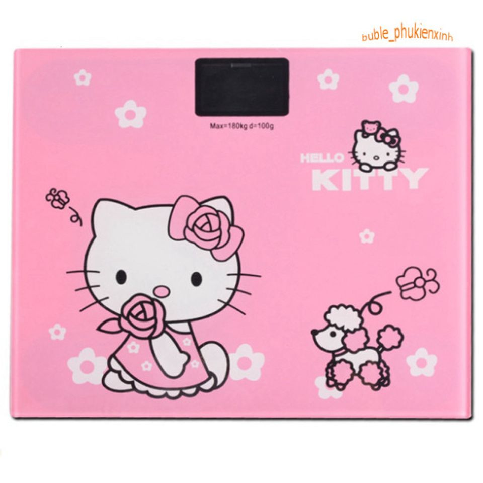 Cân Điện Tử Hình Mèo Hello Kitty - Kính Cường Lực, Chịu Lực Tối Đa 180KG, Thiết Kế Dễ Thương, Bảo Hành 1 Năm