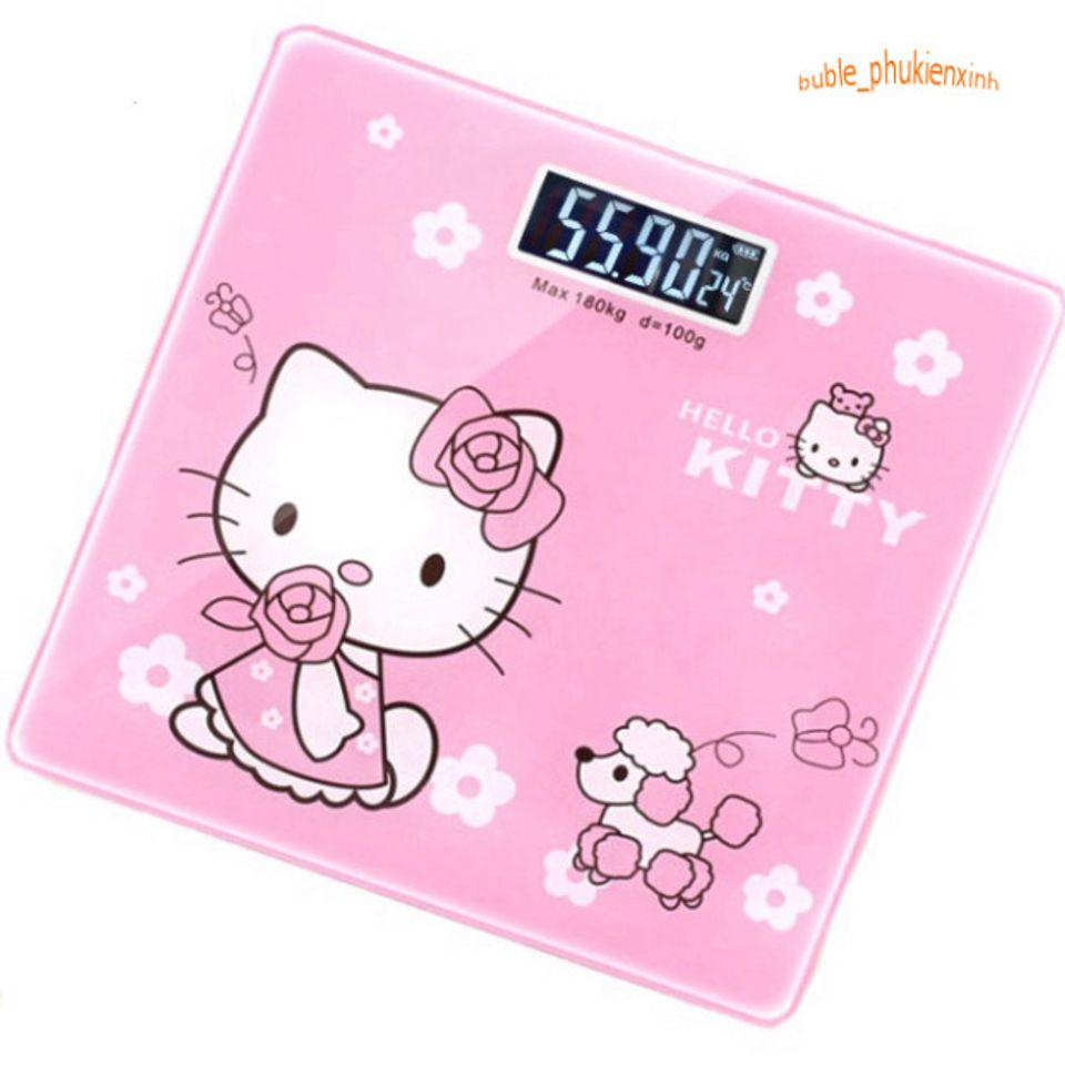 Cân Điện Tử Hình Mèo Hello Kitty - Kính Cường Lực, Chịu Lực Tối Đa 180KG, Thiết Kế Dễ Thương, Bảo Hành 1 Năm
