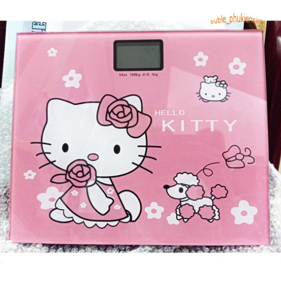 Cân Điện Tử Hình Mèo Hello Kitty - Kính Cường Lực, Chịu Lực Tối Đa 180KG, Thiết Kế Dễ Thương, Bảo Hành 1 Năm