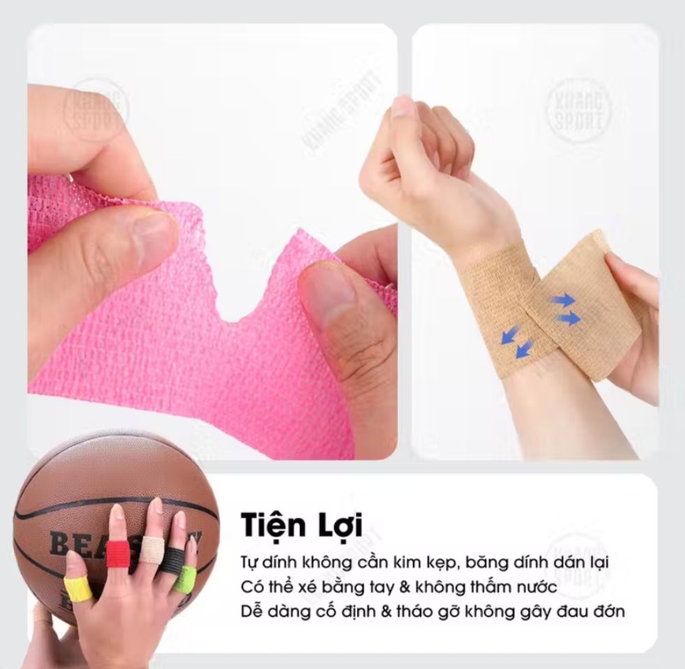 Băng Dán Quấn Cơ Thể Thao Cao Su Non - Chống Chấn Thương, Giúp Bảo Vệ Khớp, Đa Năng, Tái Sử Dụng, Tiện Lợi, Nhiều Màu Sắc
