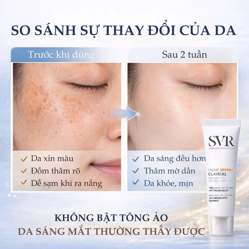 Kem Chống Nắng SVR Clairial SPF50+ 50ml - Hỗ Trợ Mờ Nám, Làm Sáng Da, Bảo Vệ Da Toàn Diện, Phù Hợp Mọi Loại Da