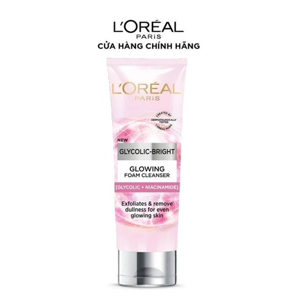 Sữa Rửa Mặt L'Oreal Paris Glycolic 100ml - Làm Sạch Sâu, Sáng Da với AHA và Niacinamide - Dưỡng Ẩm, Giảm Nếp Nhăn