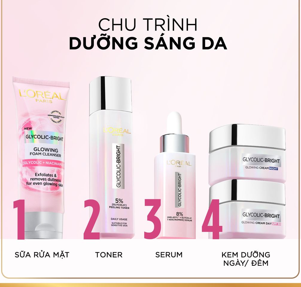 Sữa Rửa Mặt L'Oreal Paris Glycolic 100ml - Làm Sạch Sâu, Sáng Da với AHA và Niacinamide - Dưỡng Ẩm, Giảm Nếp Nhăn