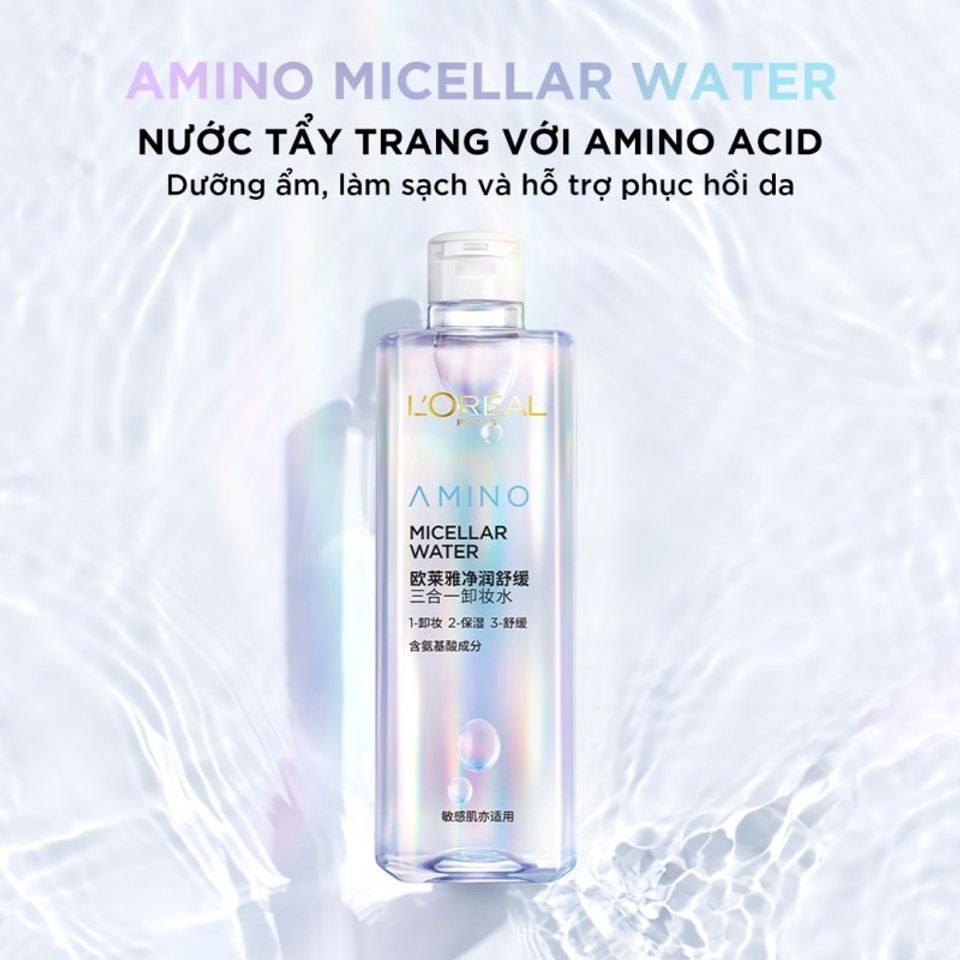 Nước Tẩy Trang Dưỡng Ẩm L'Oreal Paris 400ml - Amino Acid Micellar Water Làm Sạch Da, Duy Trì Độ Ẩm, Phục Hồi Da Nhạy Cảm