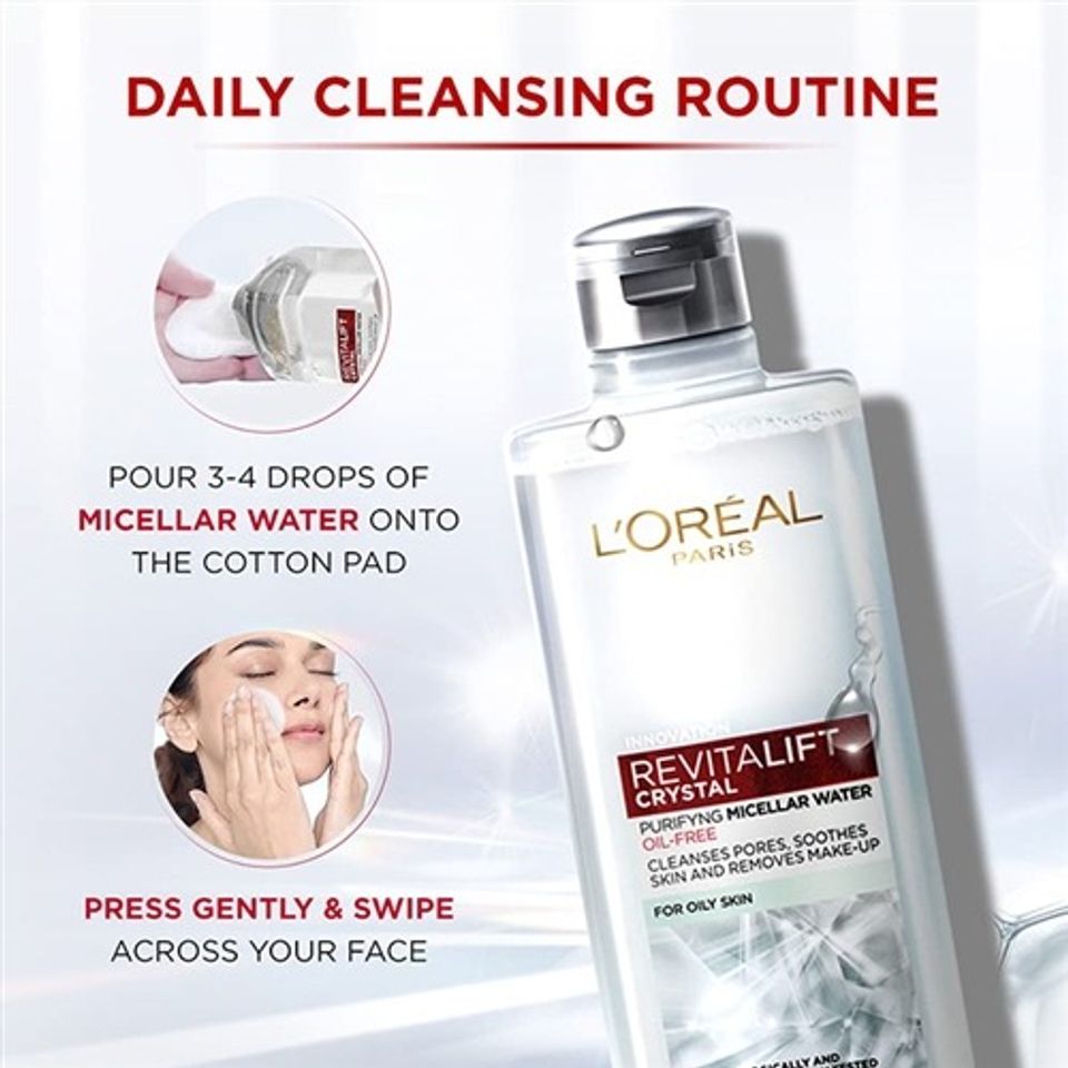 Nước tẩy trang L'Oreal Paris Micellar Water 400ml - Làm sạch sâu, loại bỏ bụi bẩn & trang điểm 3-in-1, phù hợp mọi loại da 554691