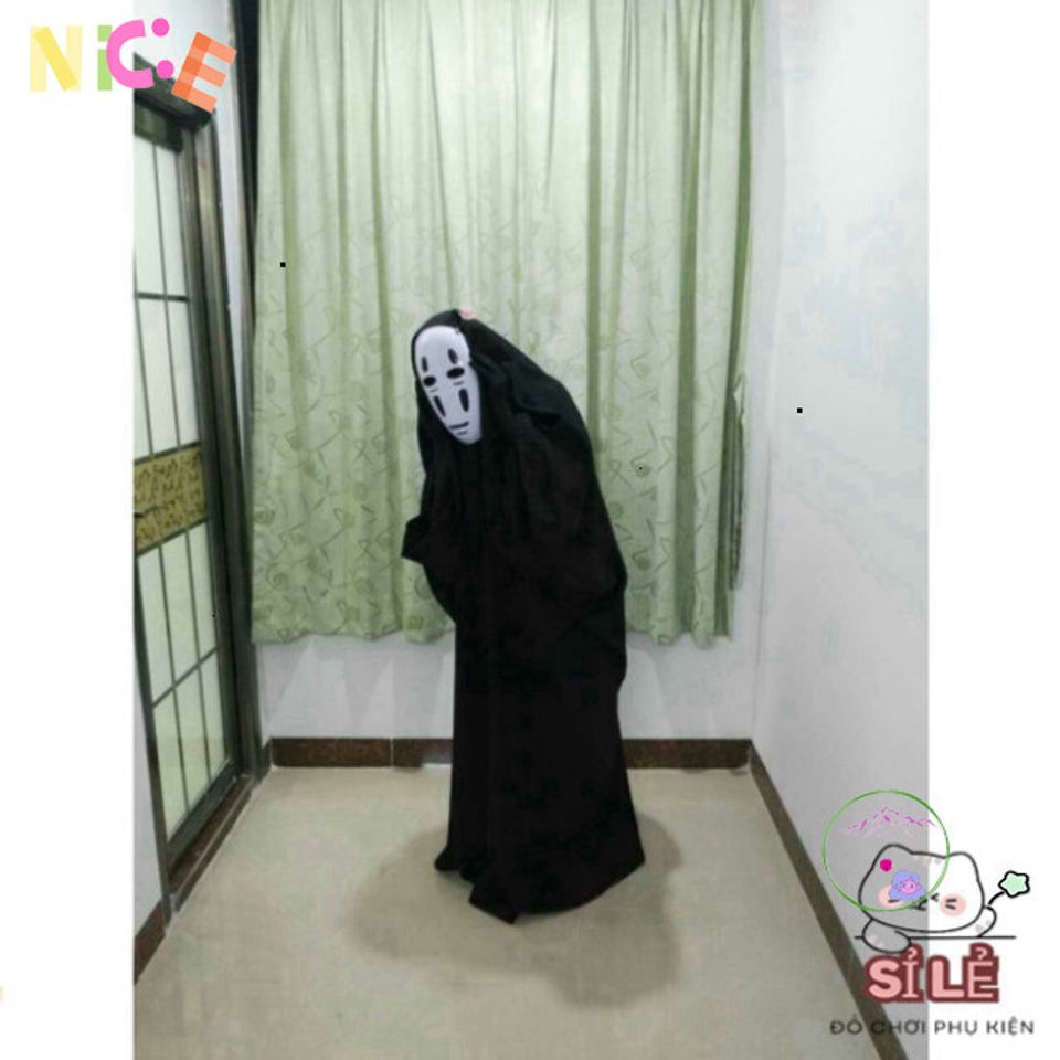 Bộ trang phục Halloween bí ẩn - Áo choàng đen và mặt nạ vô diện VBJ80 SZIPPER cho trẻ em và người lớn, hoàn hảo cho lễ hội hóa trang