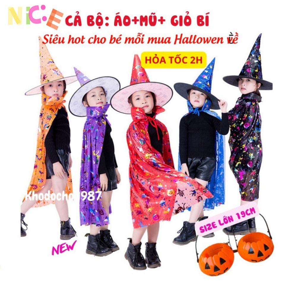 Bộ Trang Phục Halloween Cho Bé - Áo Choàng Siêu Nhân, Mũ và Giỏ Bí Ngô - Phù Hợp Cho Mùa Lễ Hội Trung Thu