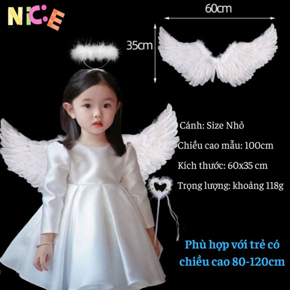 Bộ Phụ Kiện Cánh Thiên Thần 3 Chi Tiết Cho Bé Gái - Hóa Trang Halloween, Trung Thu, Tết Nguyên Đán - Cánh, Cài Đầu, Đũa Phép Kèm Theo