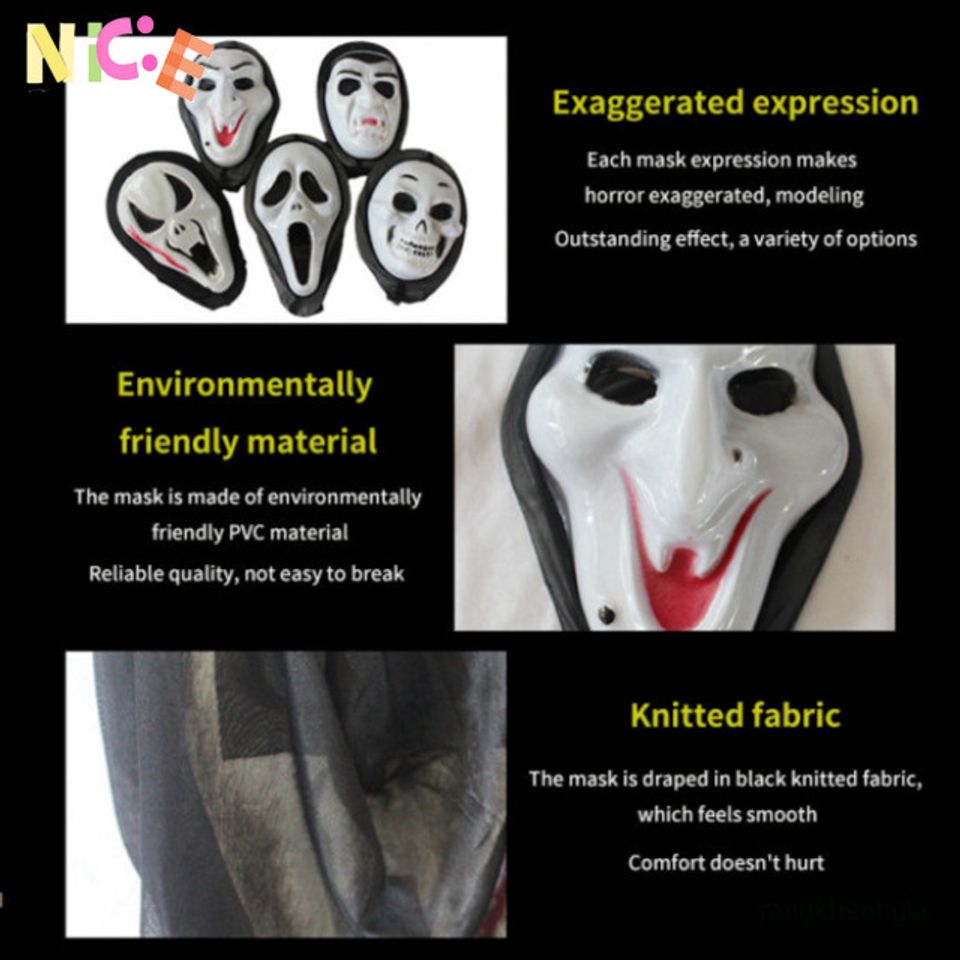 Mặt nạ Halloween Hồn Ma Đầu Skull - Mặt Nạ Halloween Chất Liệu Nhựa Không Độc, Trang Phục Ma Quái Cho Bữa Tiệc Hóa Trang