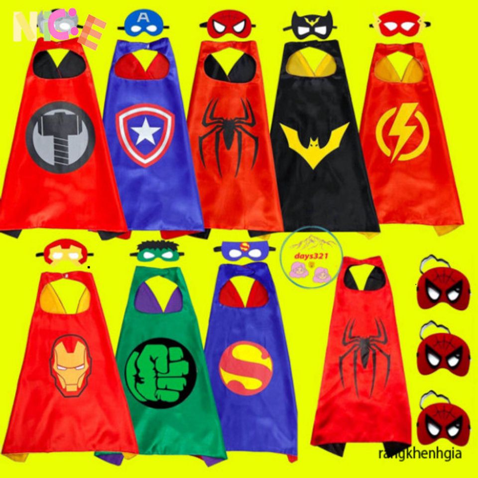 Bộ Áo Choàng Siêu Anh Hùng Avengers - Mặt Nạ Hóa Trang Captain America, Spider-Man, Iron Man, Batman cho Trẻ Em 3-10 Tuổi