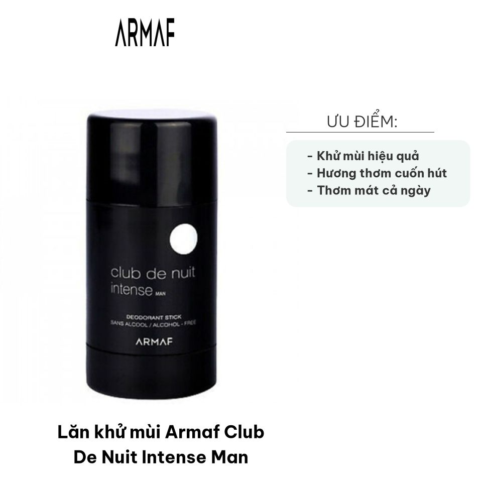 Lăn Khử Mùi Armaf Club De Nuit Intense Man 75g - Mùi Hương Nam Tính Khô Thoáng, Quyến Rũ - Quà Tặng Ý Nghĩa Cho Phái Mạnh