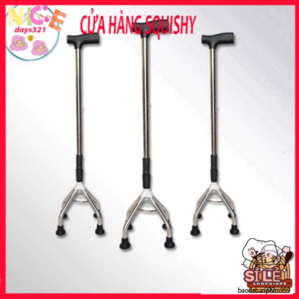 Gậy Chống 4 Chân Inox Điều Chỉnh Chiều Cao - Hỗ Trợ Người Già & Khuyết Tật Di Chuyển An Toàn & Dễ Dàng