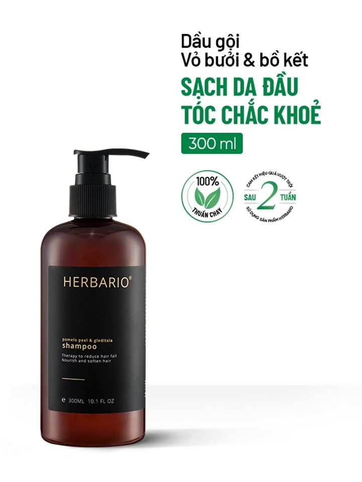 Dầu Gội Bưởi & Bồ Kết Herbario 300ml - Giảm Rụng Tóc, Làm Sạch Dịu Nhẹ, Nuôi Dưỡng Tóc Khỏe Mạnh