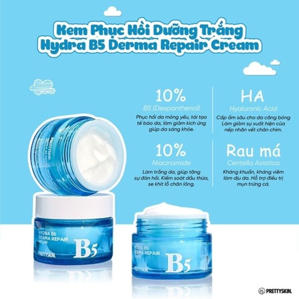 Kem Dưỡng Ẩm Pretty Skin Hydra B5 Derma Repair Cream 52ml - Phục Hồi Da Nhạy Cảm, Cấp Nước & Làm Sáng Da Chính Hãng