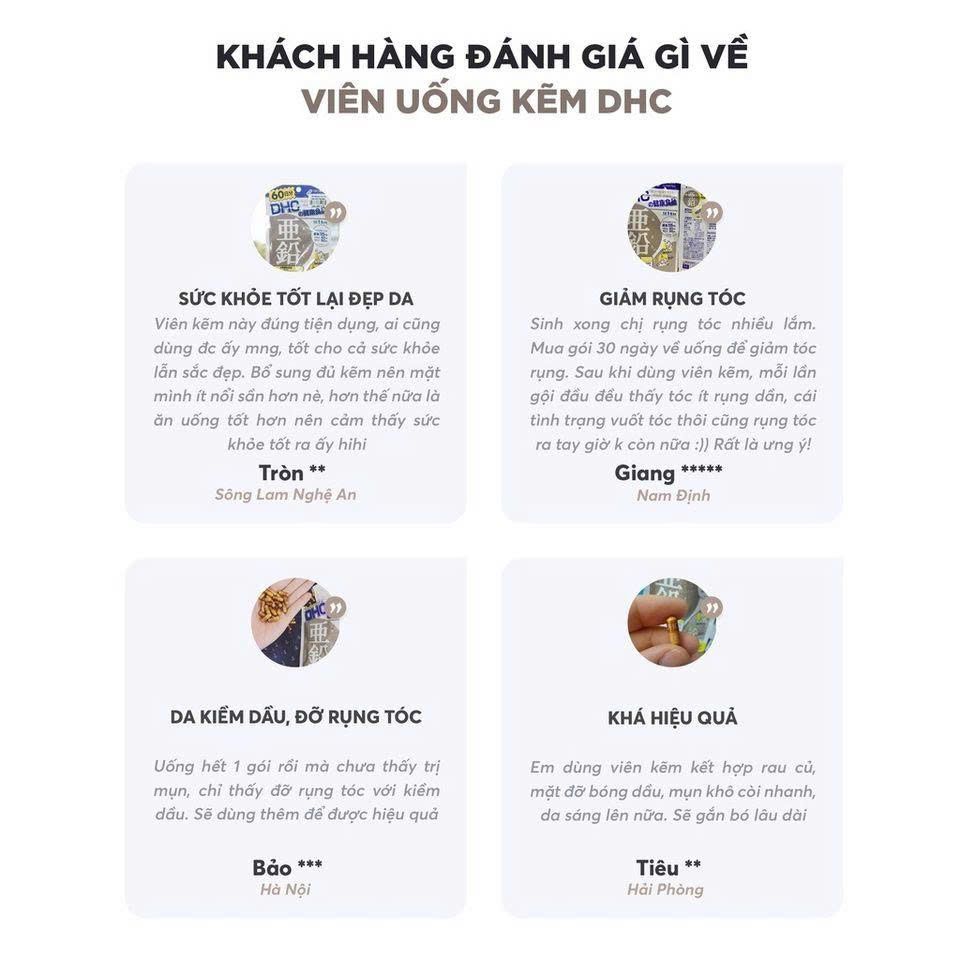 Viên uống bổ sung Kẽm DHC Zinc 60 viên Nhật Bản - Hỗ trợ sức khỏe da và tóc, cải thiện mụn, tăng cường sức đề kháng