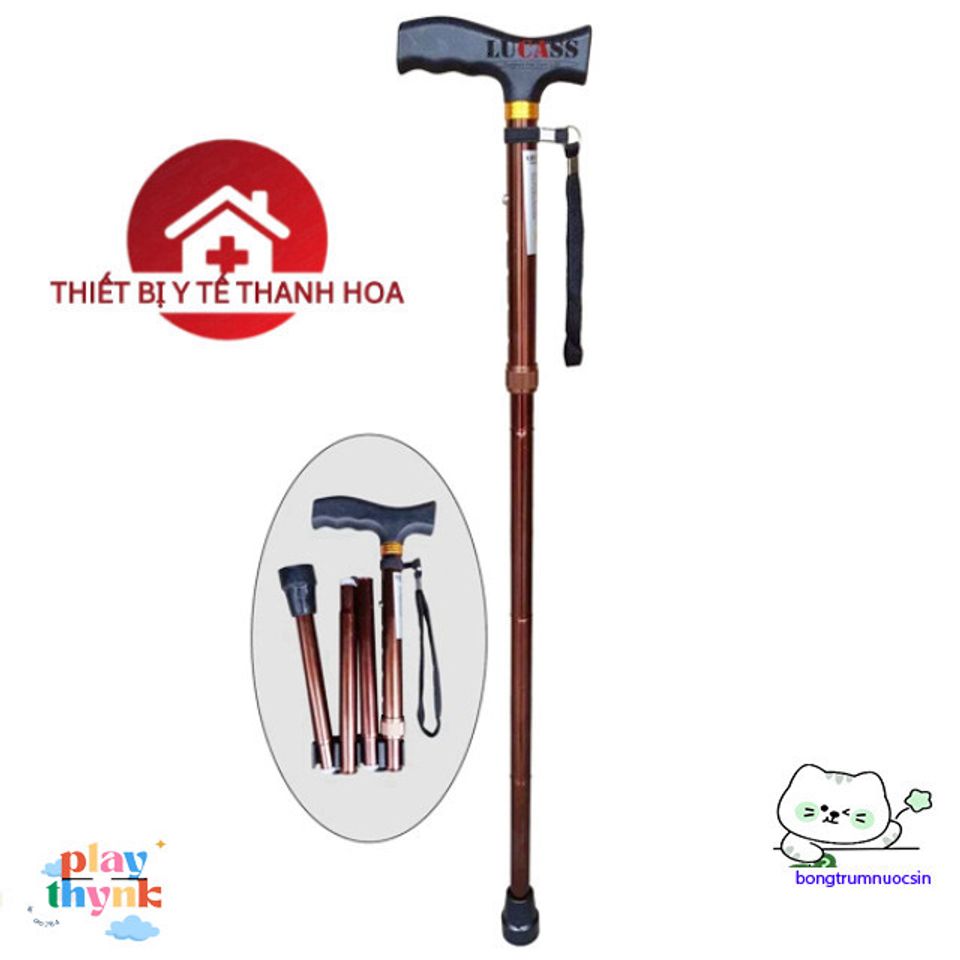 Gậy hỗ trợ đi lại cho người già LUCASS - Gậy điều chỉnh chiều cao, chắc chắn, chống trơn trượt, tiện dụng cho người khuyết tật và phục hồi chức năng