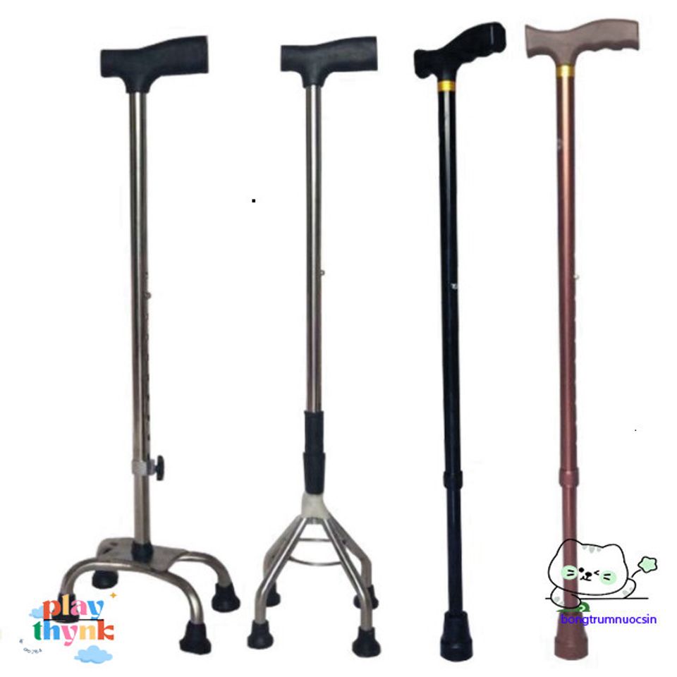 Gậy Chống Đi Bộ 4 Chân Điều Chỉnh INOX - Gậy Tập Đi An Toàn cho Người Già và Người Khuyết Tật
