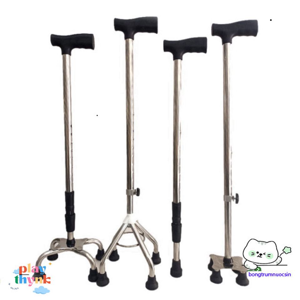 Gậy Chống Đi Bộ 4 Chân Điều Chỉnh INOX - Gậy Tập Đi An Toàn cho Người Già và Người Khuyết Tật