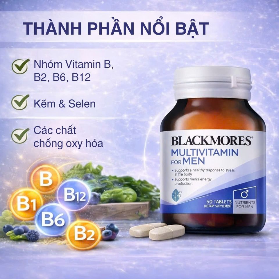 Viên uống Blackmores Multivitamin For Men hỗ trợ sức khỏe nam giới - Lọ 50 viên