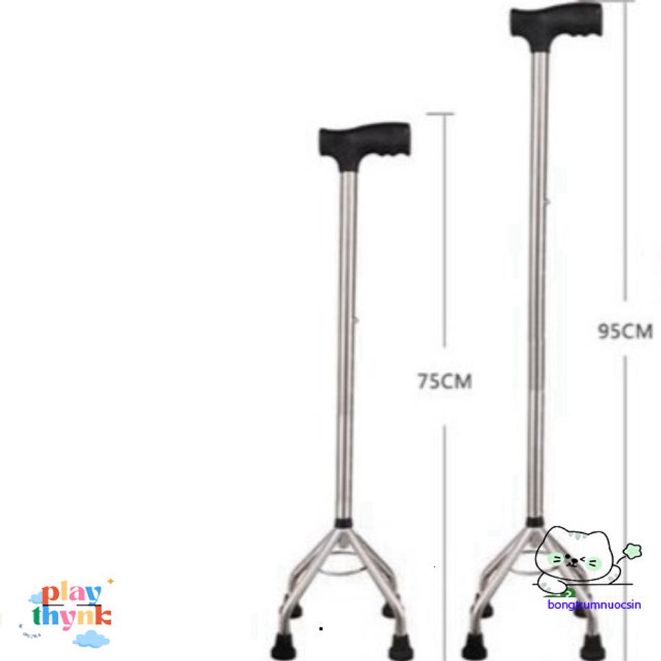 Gậy chống 4 chân điều chỉnh chiều cao - Hỗ trợ an toàn cho người cao tuổi và người bệnh - Chất liệu inox bền vững