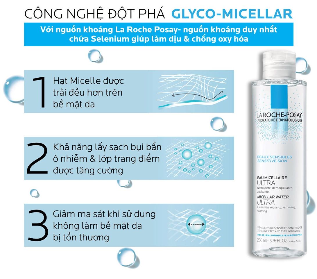 Nước tẩy trang La Roche-Posay Micellar Water 400ml cho da nhạy cảm - Dịu nhẹ, làm sạch hiệu quả, không cồn Chính Hãng