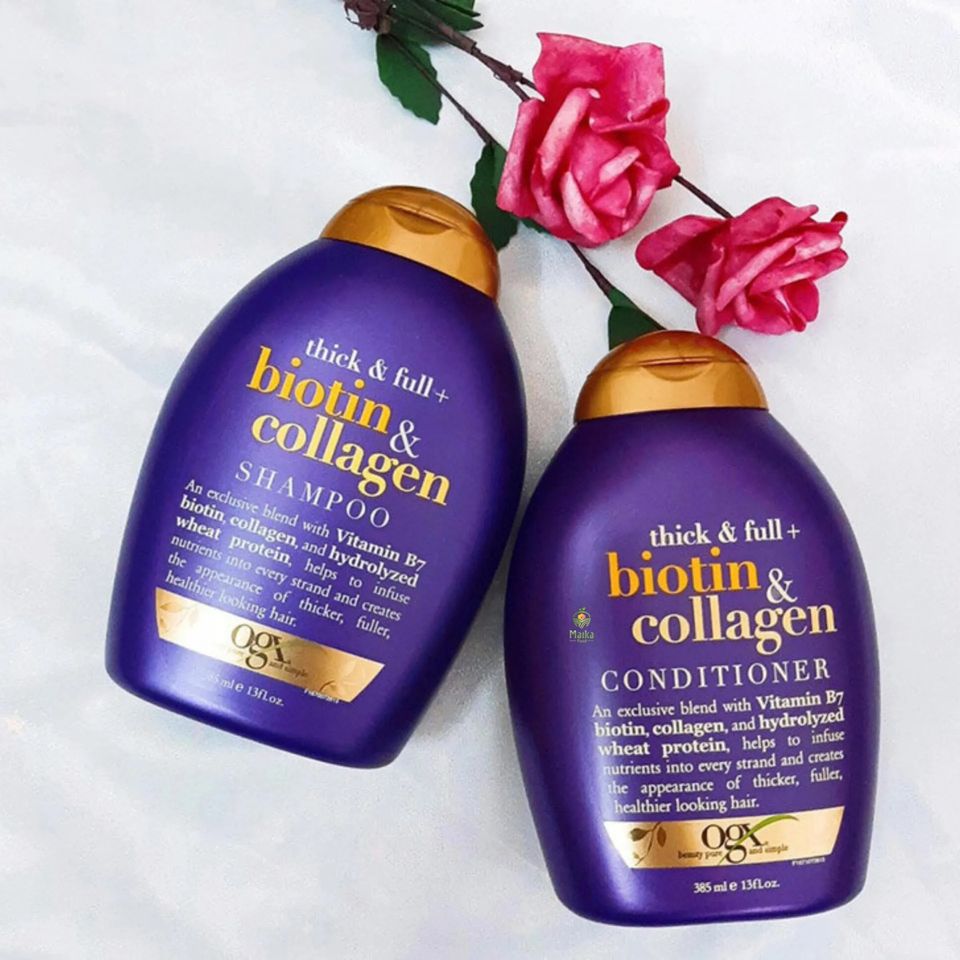 Bộ Dầu Gội Xả Biotin & Collagen OGX 385ml - Tăng Độ Phồng, Phục Hồi Tóc Mỏng, Dưỡng Tóc Mềm Mượt Từ Mỹ Chất Lượng Cao