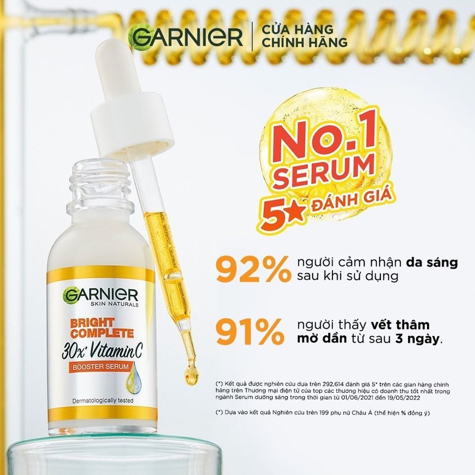 Tinh Chất Dưỡng Da Garnier Bright Complete 30x Vitamin C 30ml - Làm Sáng Da, Mờ Thâm, Chiết Xuất Yuzu, Phù Hợp Mọi Loại Da