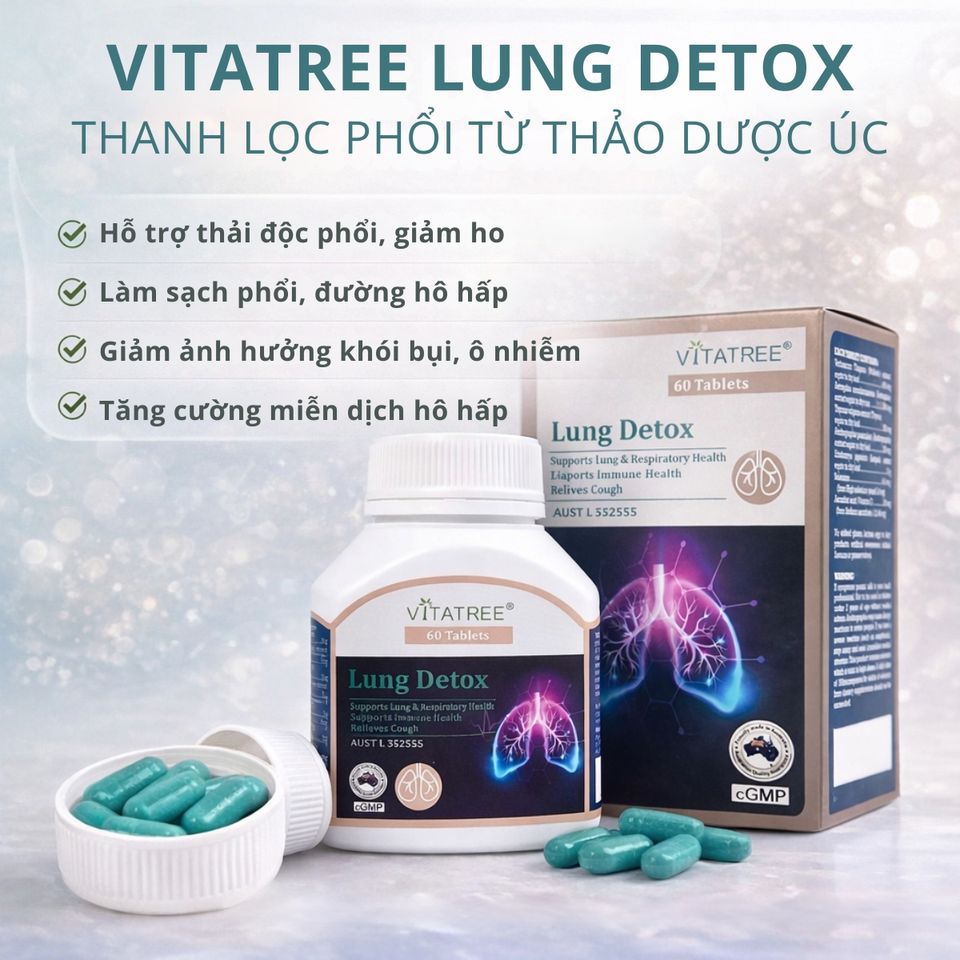 Viên Uống Vitatree Lung Detox – Hỗ Trợ Sức Khỏe Phổi, Thanh Lọc Đường Hô Hấp, Bảo Vệ Chống Ô Nhiễm Khói Bụi