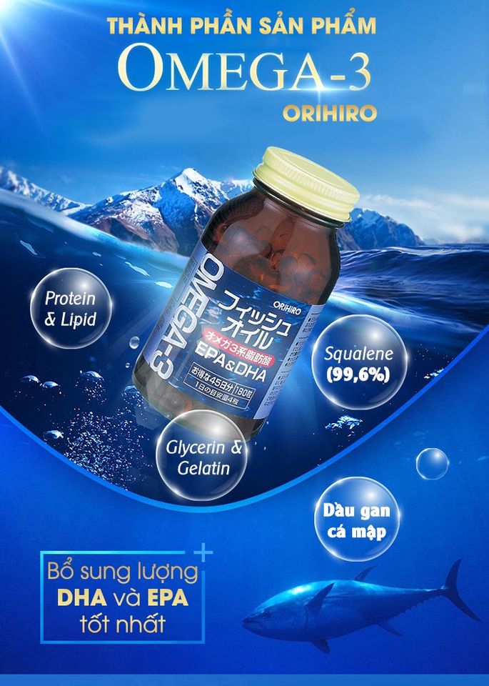 Dầu Cá Omega 3 Orihiro Nhật Bản 180 Viên - Hỗ Trợ Tim Mạch, Trí Não, Thị Lực, Hàm Lượng Omega 3 Cao 300mg, Sản Phẩm Chính Hãng