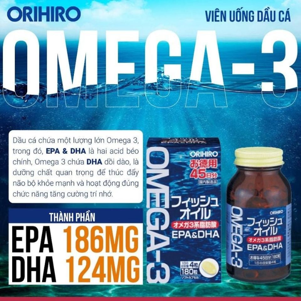 Dầu Cá Omega 3 Orihiro Nhật Bản 180 Viên - Hỗ Trợ Tim Mạch, Trí Não, Thị Lực, Hàm Lượng Omega 3 Cao 300mg, Sản Phẩm Chính Hãng