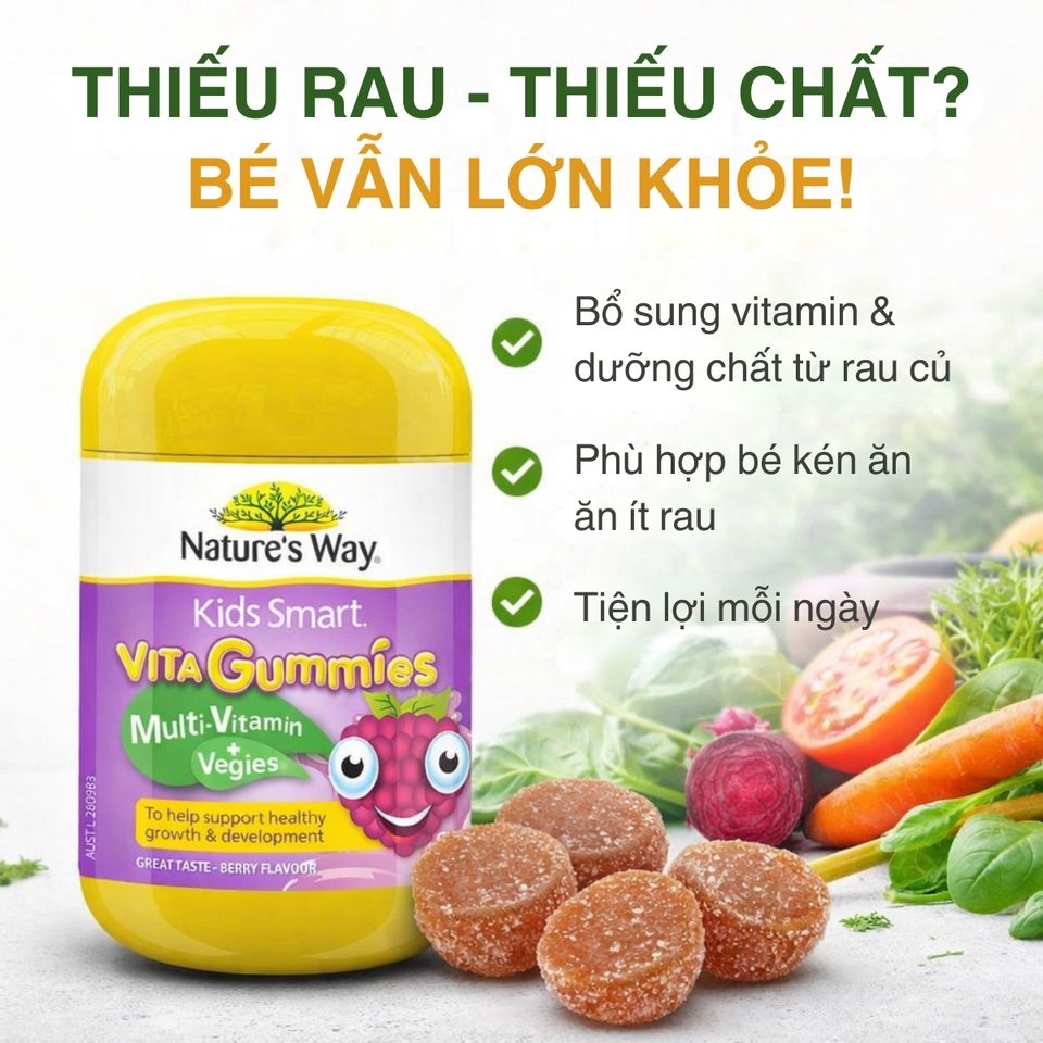 Kẹo Dẻo Vitamin Tổng Hợp Nature's Way Vita Gummies Vegies – Hương Rau Củ Dễ Dùng Cho Trẻ Em, 60 Viên Bổ Sung Hàng Ngày