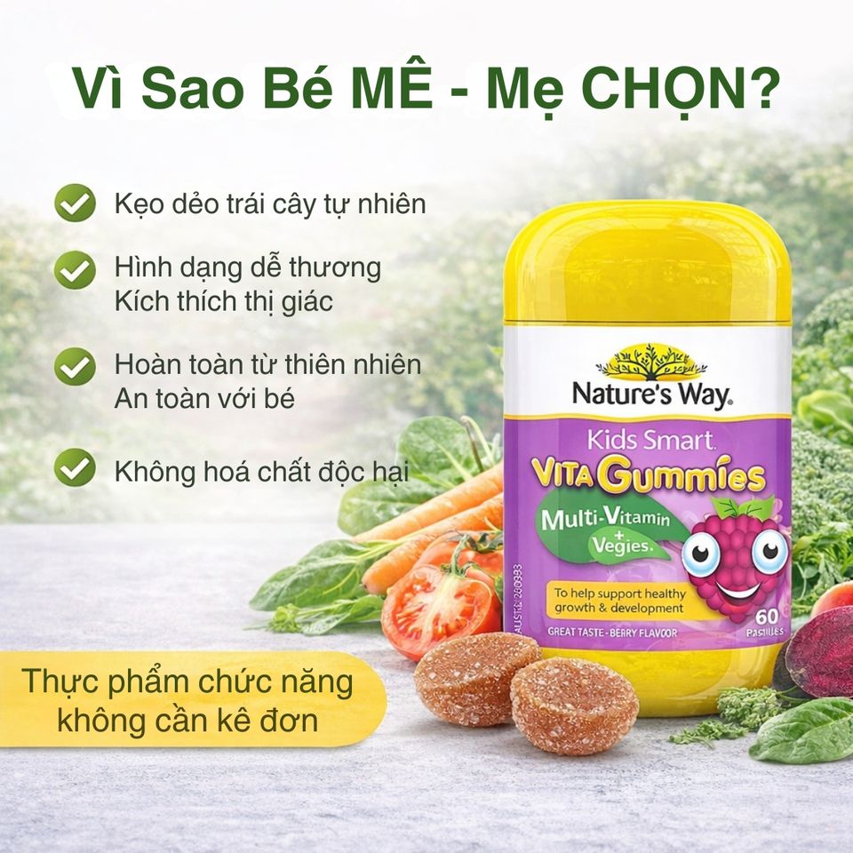 Kẹo Dẻo Vitamin Tổng Hợp Nature's Way Vita Gummies Vegies – Hương Rau Củ Dễ Dùng Cho Trẻ Em, 60 Viên Bổ Sung Hàng Ngày