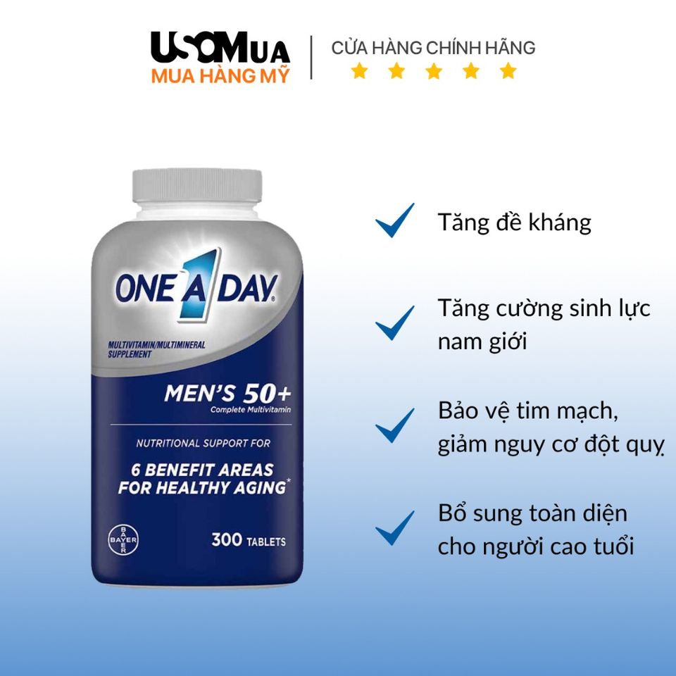 Vitamin tổng hợp One A Day Men’s 50+ - Hỗ trợ sức khỏe cho nam giới 50 tuổi, 300 viên chính hãng Bayer