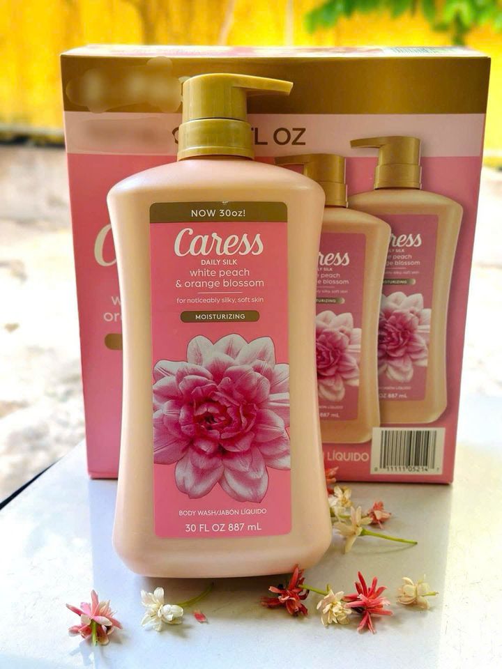 Sữa Tắm Caress Daily Silk 887ml - Peach & Blossom Hương Thơm Lâu, Dưỡng Ẩm, Mềm Mịn Da