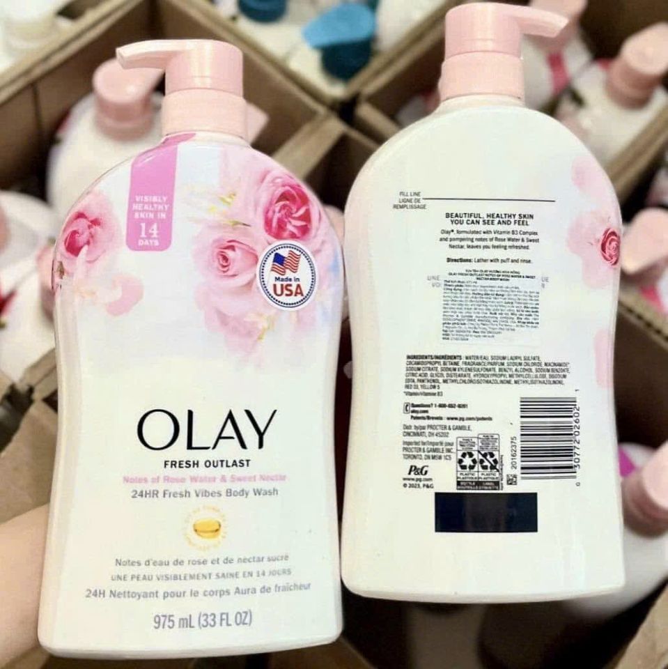 Sữa Tắm Olay Fresh Outlast Rose Water & Sweet Nectar 975ml – dịu da, thơm hoa hồng