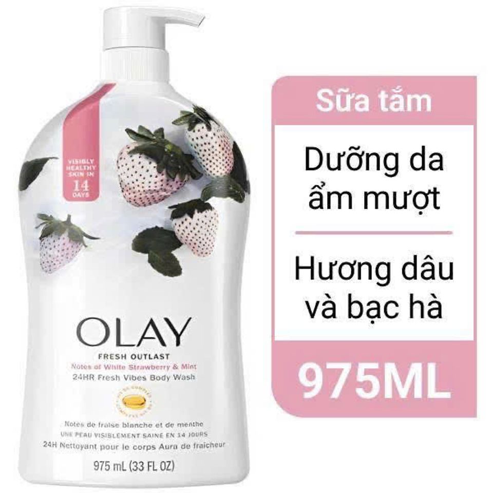 Sữa Tắm Olay White Strawberry & Mint 975ml - Thoải Mái, Tươi Mát, Dưỡng Da Mềm Mại, Sản Phẩm Làm Dịu Da 