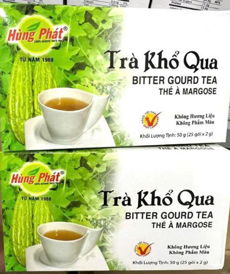 Trà khổ qua Hùng Phát - Hỗ trợ cải thiện đường huyết, tăng cường sức đề kháng, 25 gói x 2g, trà thảo mộc tự nhiên cho người tiểu đường