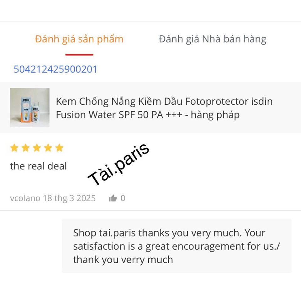 Kem Chống Nắng Fotoprotector ISDIN Fusion Water SPF 50ml - Dưỡng Ẩm, Bảo Vệ Da Mặt, Không Nhờn Rít, Phù Hợp Da Nhạy Cảm