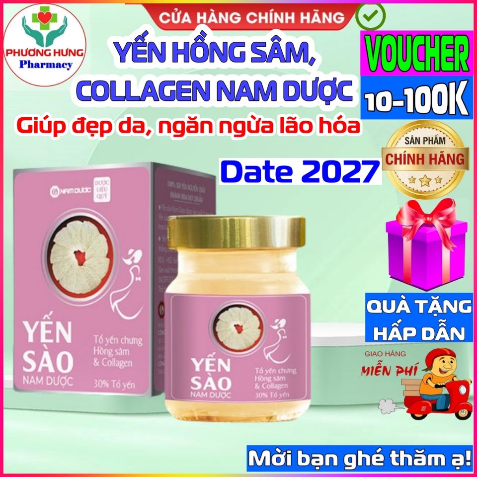Yến Sào Nam Dược Hồng Sâm và Collagen 70ml - Giúp Đẹp Da, Ngăn Ngừa Lão Hóa, Bồi Bổ Sức Khỏe và Tăng Đề Kháng