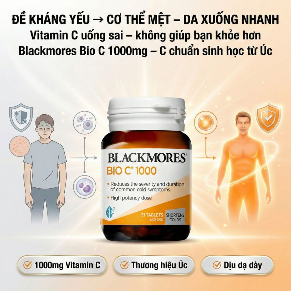 Viên Uống Blackmores Bio C 1000mg Bổ Sung Vitamin C Hỗ Trợ Đề Kháng , Dễ Tiêu, Hỗ Trợ Sức Khỏe 31 Viên Úc