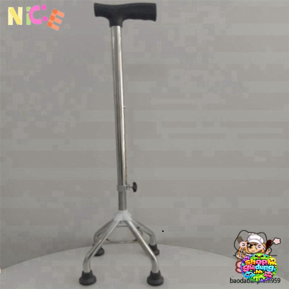 Gậy Tập Đi 4 Chân Chắc Chắn cho Người Cao Tuổi - Điều Chỉnh Cao, Chất Liệu Inox Bền Bỉ, Chân Đế Cao Su Chống Trơn Trượt