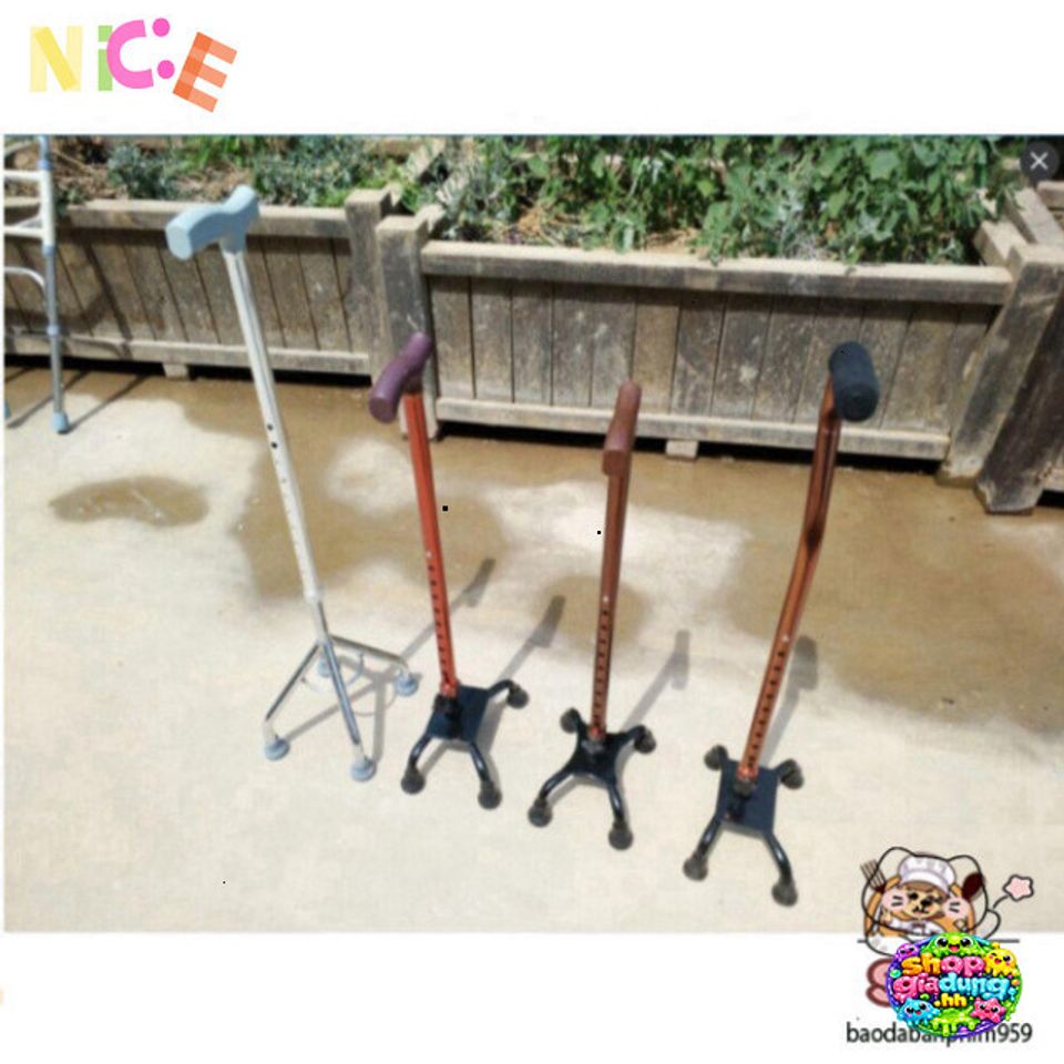 Gậy Tập Đi 4 Chân Chắc Chắn cho Người Cao Tuổi - Điều Chỉnh Cao, Chất Liệu Inox Bền Bỉ, Chân Đế Cao Su Chống Trơn Trượt