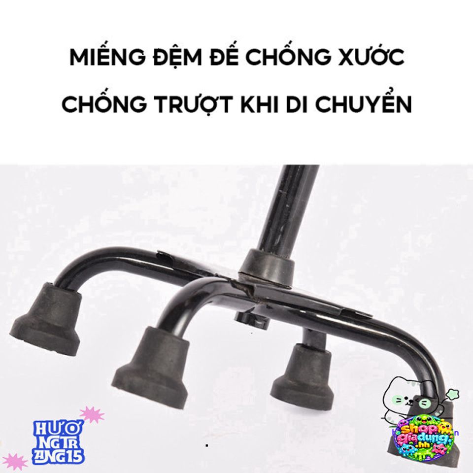 Gậy Chống 4 Chân Nhôm Điều Chỉnh 67-90cm Hỗ Trợ Người Cao Tuổi - Cứng Cáp, An Toàn Dùng Đi Lại
