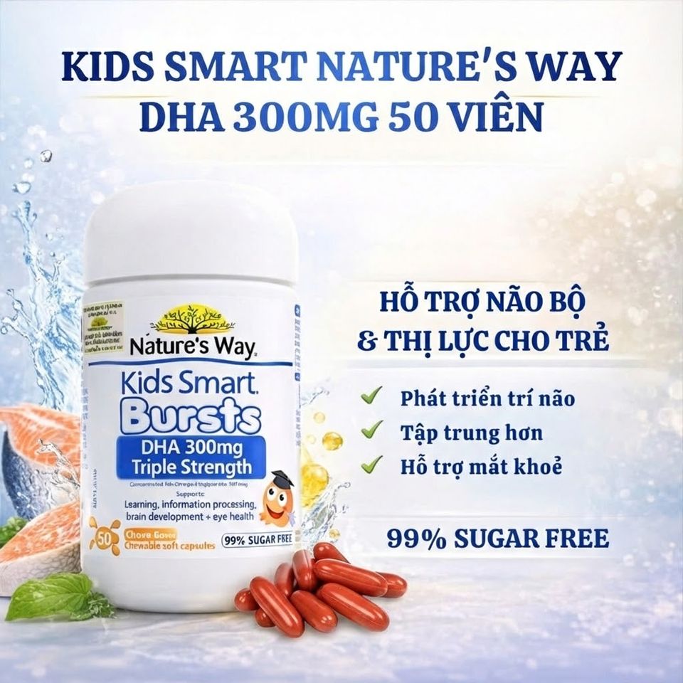 Viên Nhai Bổ Sung DHA Cho Trẻ Em Nature’s Way Kids Smart Bursts 300mg Triple Strength - Hương Vị Trái Cây, Dinh Dưỡng Hằng Ngày